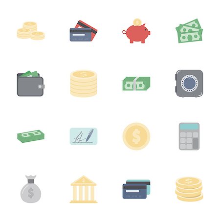 simsearch:400-08298322,k - Money and financial flat icons set graphic design Photographie de stock - Aubaine LD & Abonnement, Code: 400-07984351