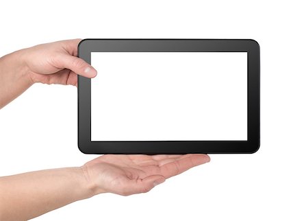 simsearch:400-06921233,k - Mobile tablet in hands isolated on a white background Stock Photo - Budget Royalty-Free & Subscription, Code: 400-07984381