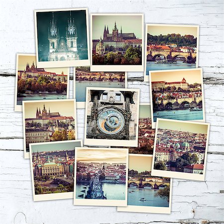 simsearch:6129-09057817,k - collage of sights and beautiful views of Prague  on wooden table Photographie de stock - Aubaine LD & Abonnement, Code: 400-07985558