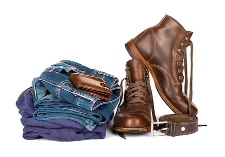 set consisting of jeans belt and bag on a white background Photographie de stock - Aubaine LD & Abonnement, Code: 400-07985806