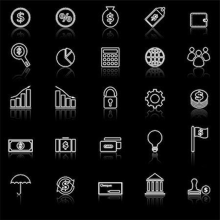 Finance line icons with reflect on black background, stock vector Stock Photo - Budget Royalty-Free & Subscription, Code: 400-07985967