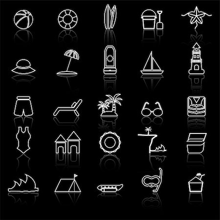 simsearch:400-05121059,k - Beach line icons with reflect on black background, stock vector Photographie de stock - Aubaine LD & Abonnement, Code: 400-07985961