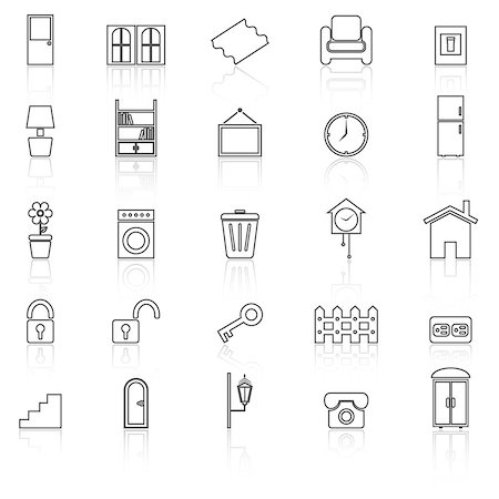 House related line icons with reflect on white background, stock vector Stock Photo - Budget Royalty-Free & Subscription, Code: 400-07985971