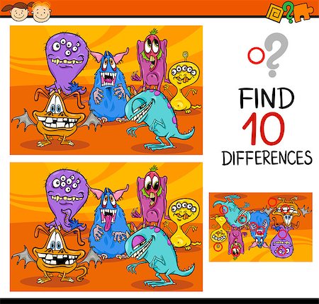 simsearch:400-08410906,k - Cartoon Illustration of Finding Differences Educational Game for Preschool Children Foto de stock - Super Valor sin royalties y Suscripción, Código: 400-07985996