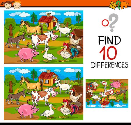 simsearch:400-08410906,k - Cartoon Illustration of Finding Differences Educational Game for Preschool Children Foto de stock - Super Valor sin royalties y Suscripción, Código: 400-07986004