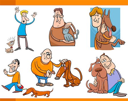 simsearch:400-08817921,k - Cartoon Illustration of People with Pets Characters Set Foto de stock - Super Valor sin royalties y Suscripción, Código: 400-07986010