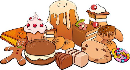 Cartoon Illustration of Sweet Food like Cakes and Cookies Stock Photo - Budget Royalty-Free & Subscription, Code: 400-07986013