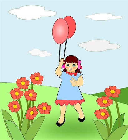 red blue birthday balloon clipart - A happy little girl playing with two balloons in a field of flowers. Stock Photo - Budget Royalty-Free & Subscription, Code: 400-07986022