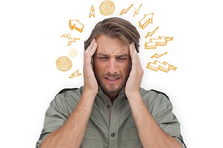 picture of man with arrow in head - Man with headache against arrows Stock Photo - Budget Royalty-Free & Subscription, Code: 400-07986267