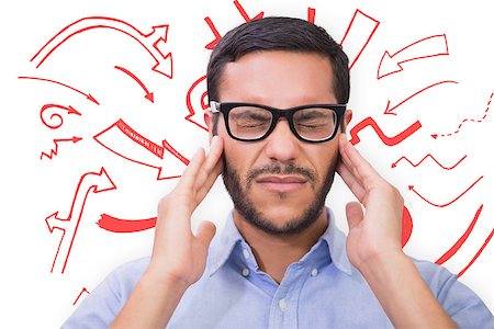 picture of man with arrow in head - Man with headache against arrows graphic Stock Photo - Budget Royalty-Free & Subscription, Code: 400-07986262