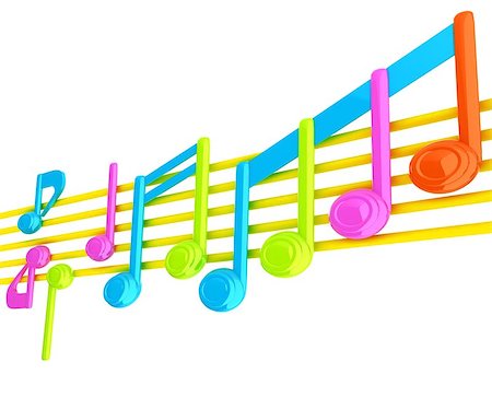 simsearch:400-07986632,k - Various music notes on stave. Colorfull 3d Stock Photo - Budget Royalty-Free & Subscription, Code: 400-07986633