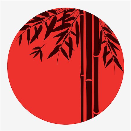 simsearch:400-07984864,k - Bamboo trees and leaves with red sun on white background. Vector illustration. Stockbilder - Microstock & Abonnement, Bildnummer: 400-07986710