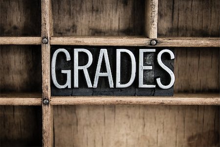 The word "GRADES" written in vintage metal letterpress type in a wooden drawer with dividers. Stock Photo - Budget Royalty-Free & Subscription, Code: 400-07986818