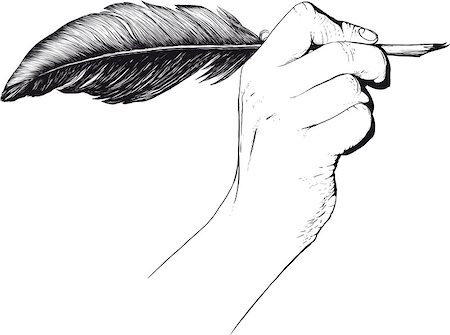 sharpner (artist) - Hand holding quill pen drawn as engraving and isolated on white background Stockbilder - Microstock & Abonnement, Bildnummer: 400-07988177