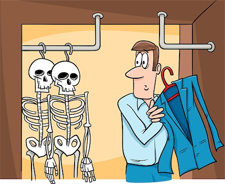 simsearch:400-07410472,k - Cartoon Humor Concept Illustration of Skeletons in the Closet Saying or Proverb Stock Photo - Budget Royalty-Free & Subscription, Code: 400-07988227