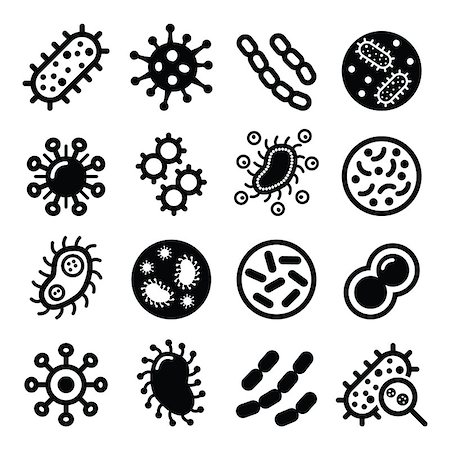Vector icons set of different shapes of bacteria isolated on white Stock Photo - Budget Royalty-Free & Subscription, Code: 400-07988278
