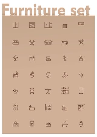 Set of the home furniture and decoration related icons Stock Photo - Budget Royalty-Free & Subscription, Code: 400-07988417