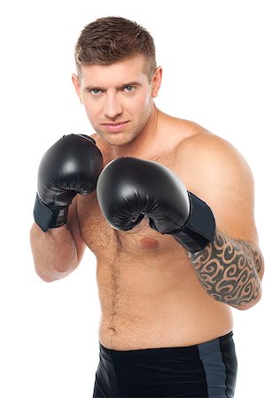 Young boxer concentrating on his opponent isolated over white Stock Photo - Budget Royalty-Free & Subscription, Code: 400-07988615