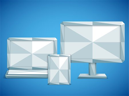 simsearch:400-07309242,k - White low poly laptop, monitor and smartphone on blue background Stock Photo - Budget Royalty-Free & Subscription, Code: 400-07988856