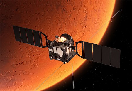 simsearch:400-08221425,k - Interplanetary Space Station Orbiting Planet Mars. 3D Scene. Stockbilder - Microstock & Abonnement, Bildnummer: 400-07989183