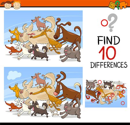 simsearch:400-08410906,k - Cartoon Illustration of Finding Differences Educational Game for Preschool Children Foto de stock - Super Valor sin royalties y Suscripción, Código: 400-07989304