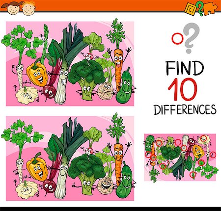 simsearch:400-08410906,k - Cartoon Illustration of Finding Differences Educational Game for Preschool Children Foto de stock - Super Valor sin royalties y Suscripción, Código: 400-07989308