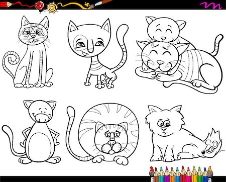 Coloring Book Cartoon Illustration of Funny Cats Characters Set Stock Photo - Budget Royalty-Free & Subscription, Code: 400-07989301