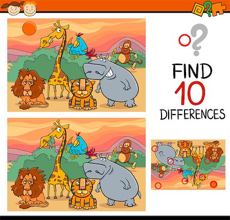 simsearch:400-08410906,k - Cartoon Illustration of Finding Differences Educational Game for Preschool Children Foto de stock - Super Valor sin royalties y Suscripción, Código: 400-07989310