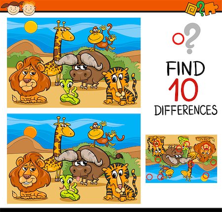 simsearch:400-08410906,k - Cartoon Illustration of Finding Differences Educational Game for Preschool Children Foto de stock - Super Valor sin royalties y Suscripción, Código: 400-07989311