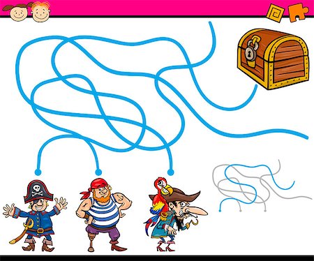 simsearch:400-08973723,k - Cartoon Illustration of Education Path or Maze Game for Preschool Children with Pirates and Treasure Foto de stock - Royalty-Free Super Valor e Assinatura, Número: 400-07989321