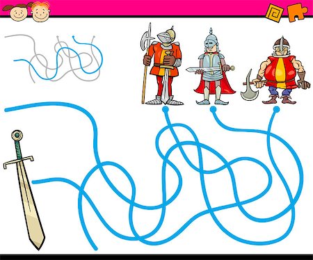 simsearch:400-08973723,k - Cartoon Illustration of Education Path or Maze Game for Preschool Children with Knights and Sword Foto de stock - Royalty-Free Super Valor e Assinatura, Número: 400-07989322
