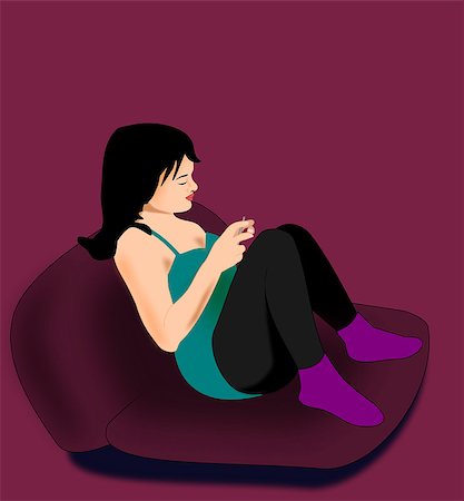 A young girl sitting in a sofa and knitting. Stock Photo - Budget Royalty-Free & Subscription, Code: 400-07989396