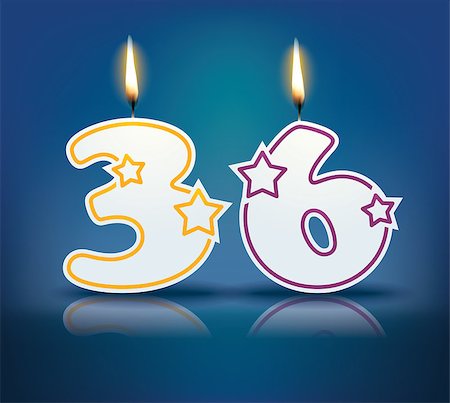simsearch:400-07989439,k - Birthday candle number 36 with flame - eps 10 vector illustration Stock Photo - Budget Royalty-Free & Subscription, Code: 400-07989414