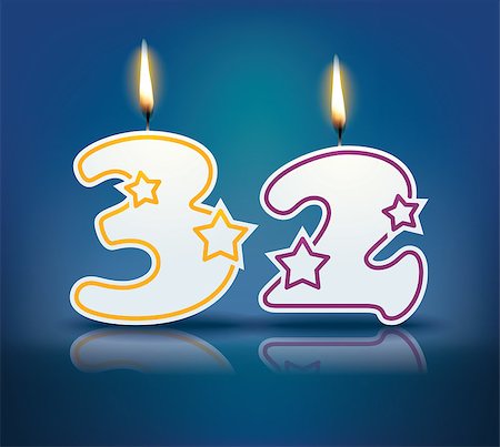 simsearch:400-07989439,k - Birthday candle number 32 with flame - eps 10 vector illustration Stock Photo - Budget Royalty-Free & Subscription, Code: 400-07989410