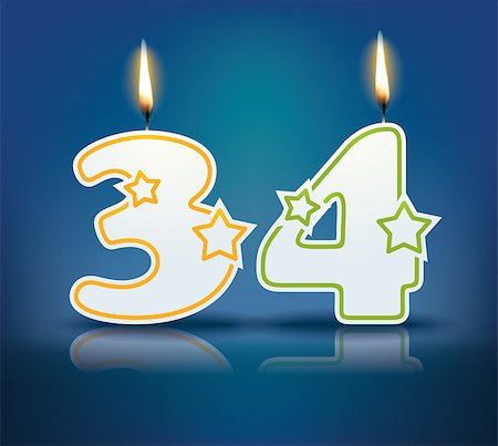 simsearch:400-07989439,k - Birthday candle number 34 with flame - eps 10 vector illustration Stock Photo - Budget Royalty-Free & Subscription, Code: 400-07989412