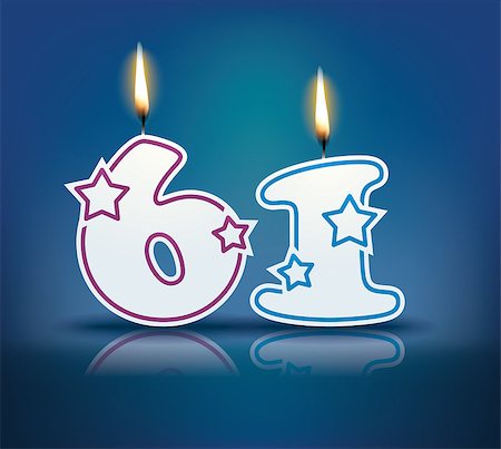 simsearch:400-07989439,k - Birthday candle number 61 with flame - eps 10 vector illustration Stock Photo - Budget Royalty-Free & Subscription, Code: 400-07989439