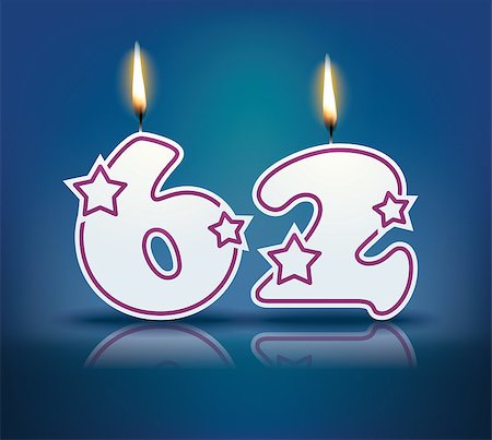 simsearch:400-07989439,k - Birthday candle number 62 with flame - eps 10 vector illustration Stock Photo - Budget Royalty-Free & Subscription, Code: 400-07989440