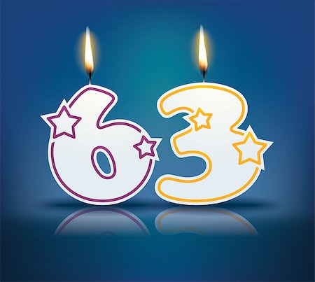 simsearch:400-07989439,k - Birthday candle number 63 with flame - eps 10 vector illustration Stock Photo - Budget Royalty-Free & Subscription, Code: 400-07989441
