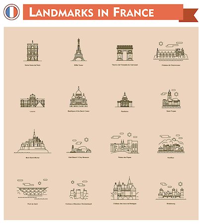 Set of the France traveling related icons Photographie de stock - Aubaine LD & Abonnement, Code: 400-07989627