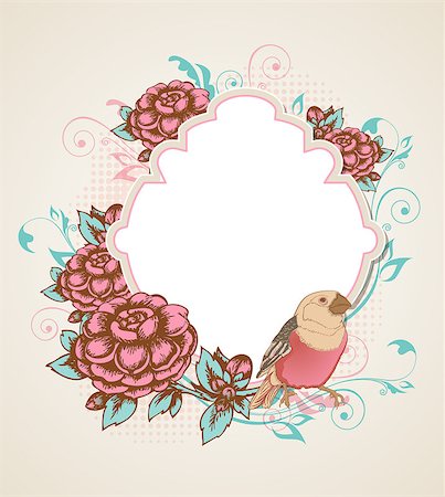 simsearch:400-08132574,k - Vintage vector background with bird sitting on a flowering branch. Stockbilder - Microstock & Abonnement, Bildnummer: 400-07980027