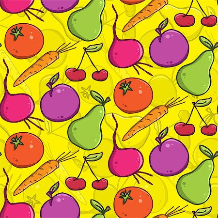 pzromashka (artist) - seamless vector bright background. colorful  fruits and vegetables Foto de stock - Royalty-Free Super Valor e Assinatura, Número: 400-07980225