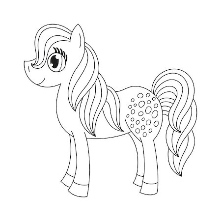 simsearch:400-04355915,k - Vector illustration of cute horse, pony with a magnificent mane and tail, coloring book page for children Fotografie stock - Microstock e Abbonamento, Codice: 400-07980551