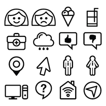 sadness and icecream - Vector icons set for internet, navigation, social media isolated on white Stock Photo - Budget Royalty-Free & Subscription, Code: 400-07980656