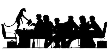 EPS8 editable vector silhouette of a business meeting chaired by a monkey with all figures as separate objects Photographie de stock - Aubaine LD & Abonnement, Code: 400-07980918