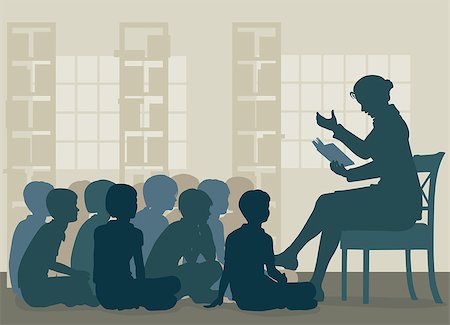 EPS8 editable vector illustration of a female teacher reading a story to her pupils sitting on the floor Stock Photo - Budget Royalty-Free & Subscription, Code: 400-07980919