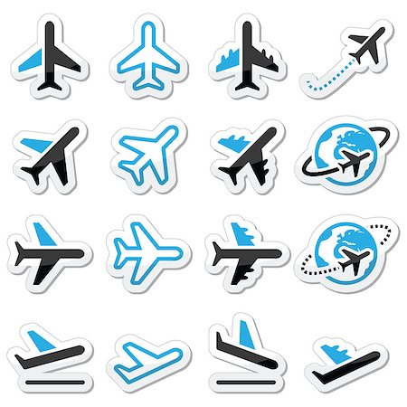 Vector icons set of flying plane isolated on white Stock Photo - Budget Royalty-Free & Subscription, Code: 400-07981058