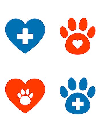 veterinarian icons set with paw, heart and cross Stock Photo - Budget Royalty-Free & Subscription, Code: 400-07981097
