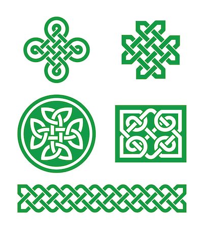 simsearch:400-04788857,k - Set od traditional green Celtic symbols, knots, braids isoalted white Foto de stock - Super Valor sin royalties y Suscripción, Código: 400-07981104