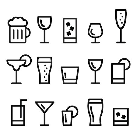 Alcohol glasses vector black icons set isolated on white Stock Photo - Budget Royalty-Free & Subscription, Code: 400-07981177