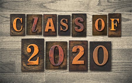 The words "CLASS OF 2020" written in vintage wooden letterpress type. Stock Photo - Budget Royalty-Free & Subscription, Code: 400-07981183